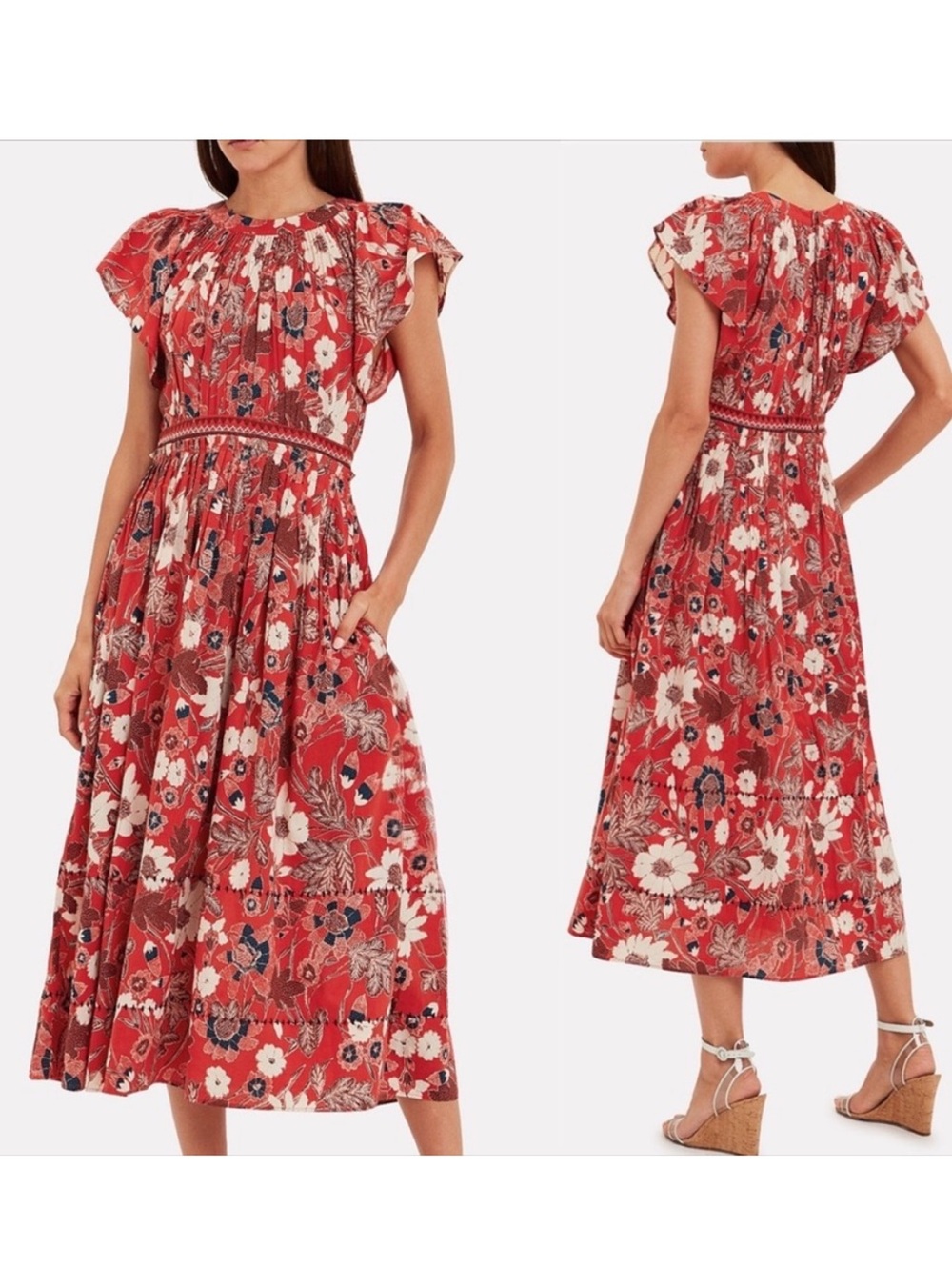 Ulla Johnson Lottie Floral Cotton Voile Midi Dress Red Size 4 - Picture 3 of 16
